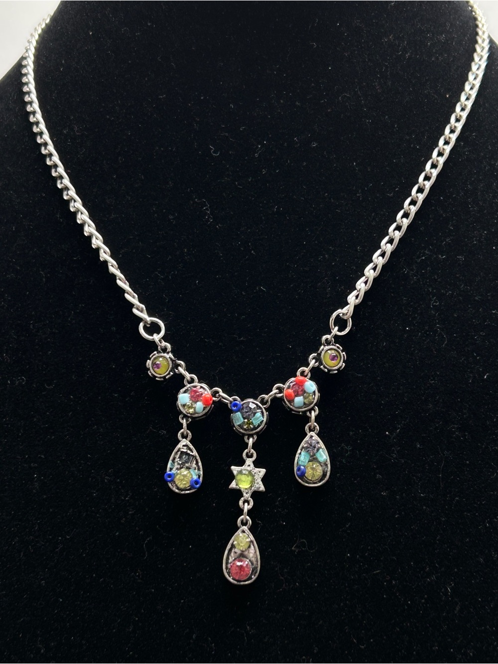 Silver And Glass Beaded Boho Necklace